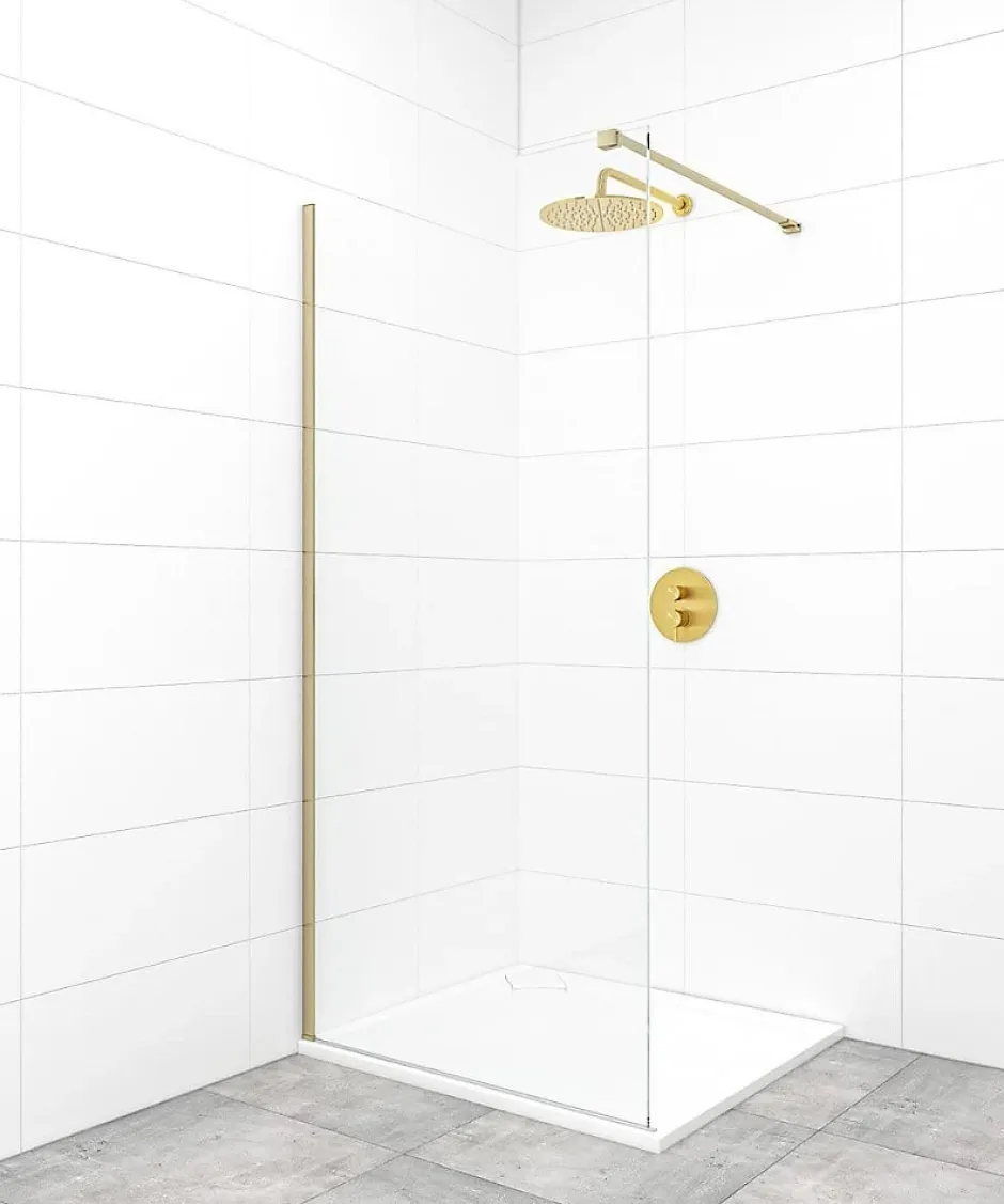Swiss Aqua Technologies Walk-in 100x200cm Paroi Crystal Glass 8mm anticalcaire+bras et profilés Laiton (SATBWI100PRMO)