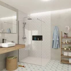 Swiss Aqua Technologies Walk-in 120x200cm Paroi en verre Crystal Glass 8 mm anticalcaire, avec bras et profilés chrome brillant* Paroi De Douche
