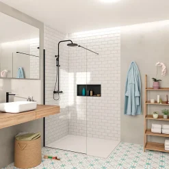 Swiss Aqua Technologies Walk-in 100x200cm paroi Crystal Glass 8mm anticalcaire+bras et profilés noir mat (SATBWI100PRC)* Paroi De Douche