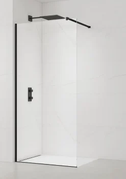 Swiss Aqua Technologies Walk-in 100x200cm paroi Crystal Glass 8mm anticalcaire+bras et profilés noir mat (SATBWI100PRC)* Paroi De Douche
