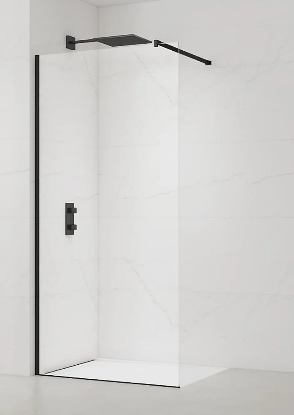 Swiss Aqua Technologies Walk-in 100x200cm paroi Crystal Glass 8mm anticalcaire+bras et profilés noir mat (SATBWI100PRC)* Paroi De Douche