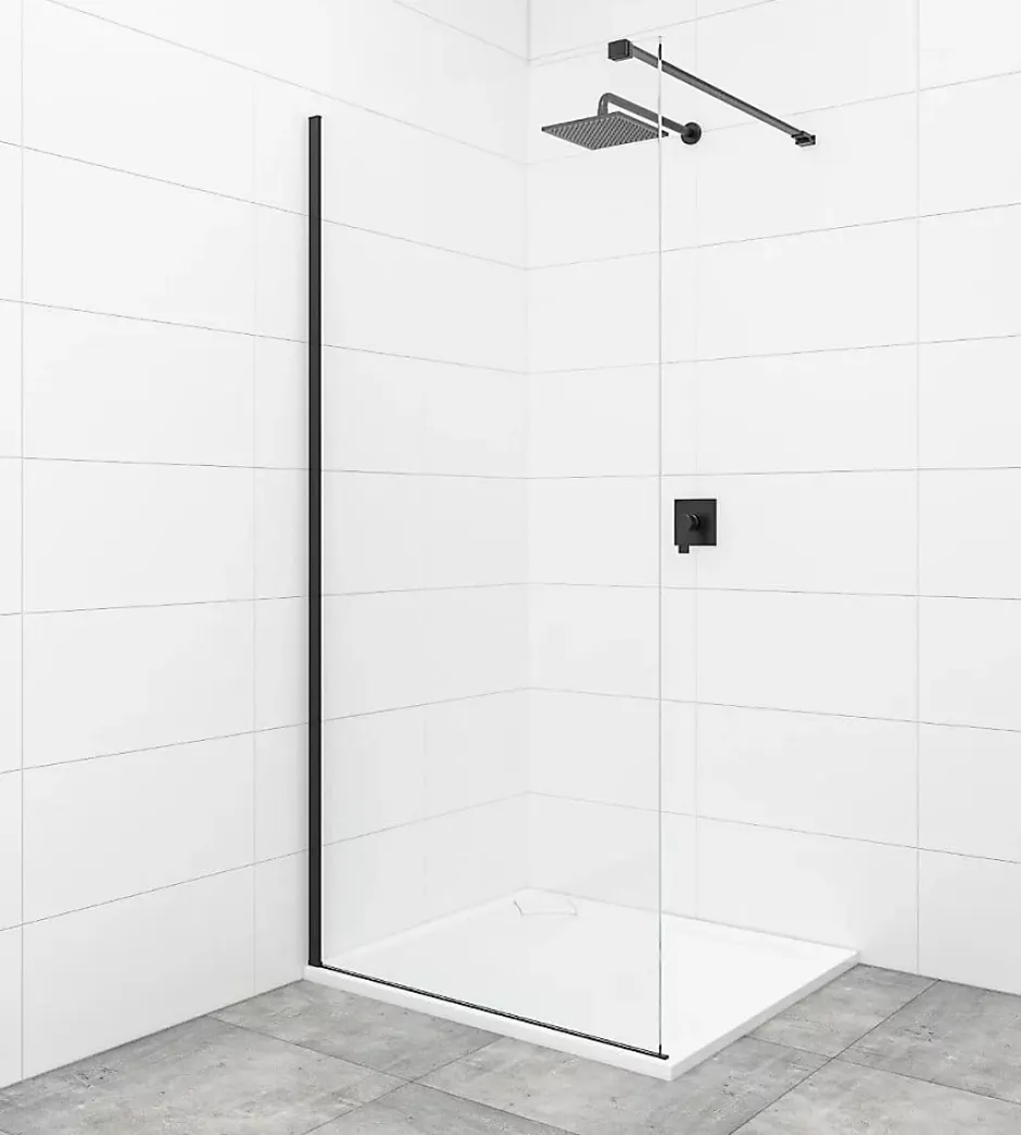 Swiss Aqua Technologies Walk-in 100x200cm paroi Crystal Glass 8mm anticalcaire+bras et profilés noir mat (SATBWI100PRC)* Paroi De Douche