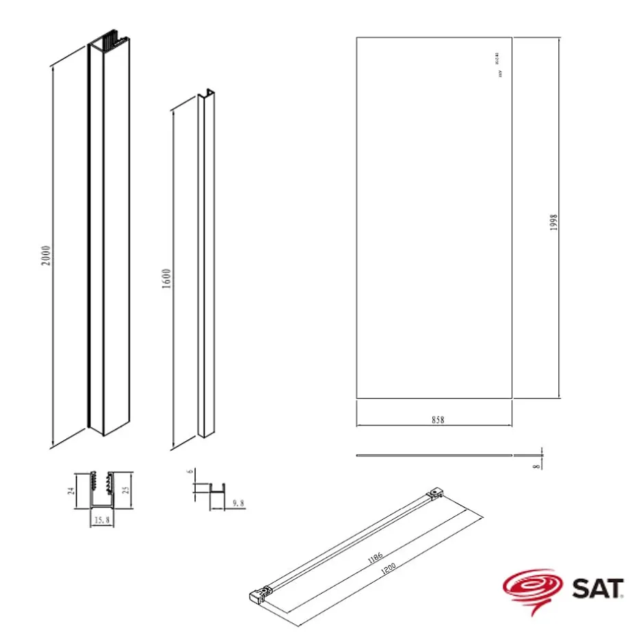 Swiss Aqua Technologies Walk-in 90x200cm Paroi en verre Crystal Glass 8 mm anticalcaire, avec bras et profilés Laiton* Paroi De Douche