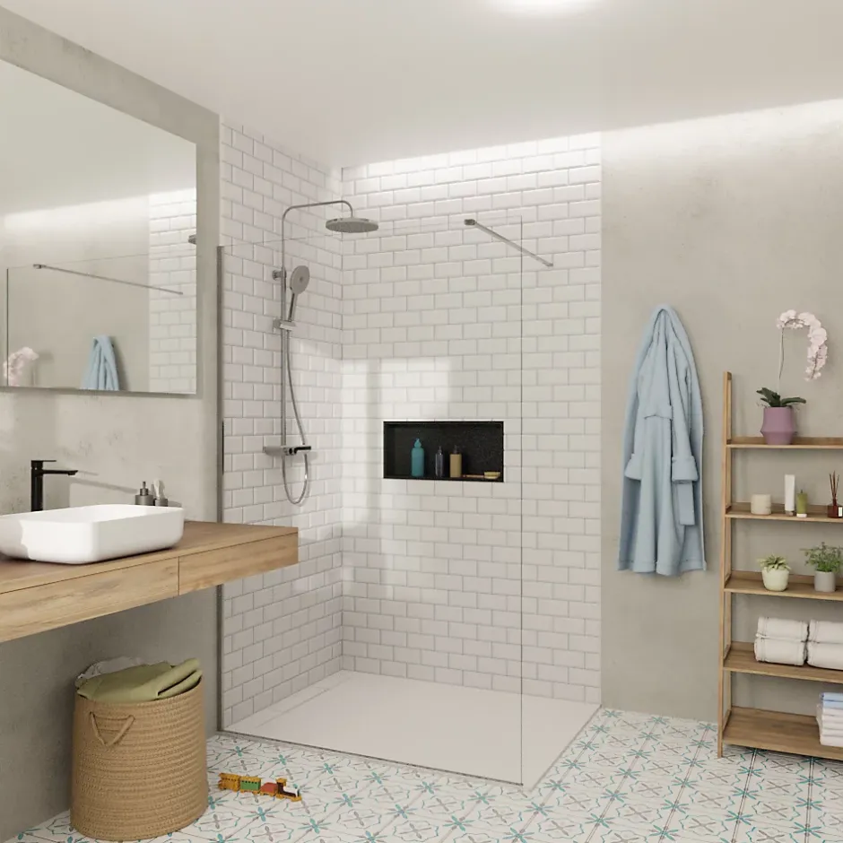 Swiss Aqua Technologies Walk-in 140x200cm Paroi en verre Crystal Glass 8 mm anticalcaire, avec bras et profilés chrome brillant