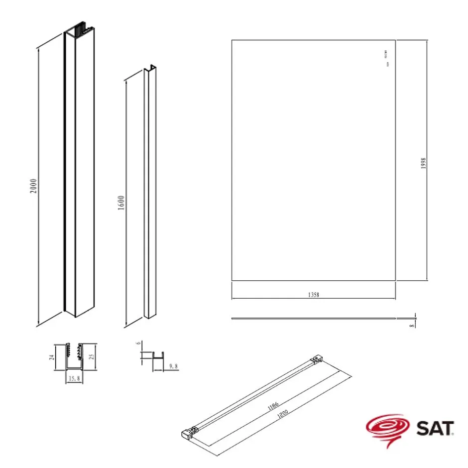 Swiss Aqua Technologies Walk-in 140x200cm Paroi en verre Crystal Glass 8 mm anticalcaire, avec bras et profilés chrome brillant