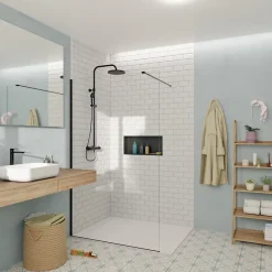 Swiss Aqua Technologies Walk-in 120x200cm Paroi en verre Crystal Glass 8 mm anticalcaire, avec bras et profilés noir mat* Paroi De Douche