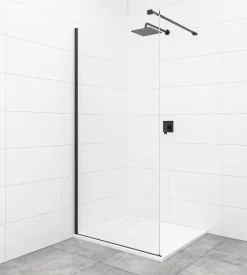 Swiss Aqua Technologies Walk-in 120x200cm Paroi en verre Crystal Glass 8 mm anticalcaire, avec bras et profilés noir mat* Paroi De Douche