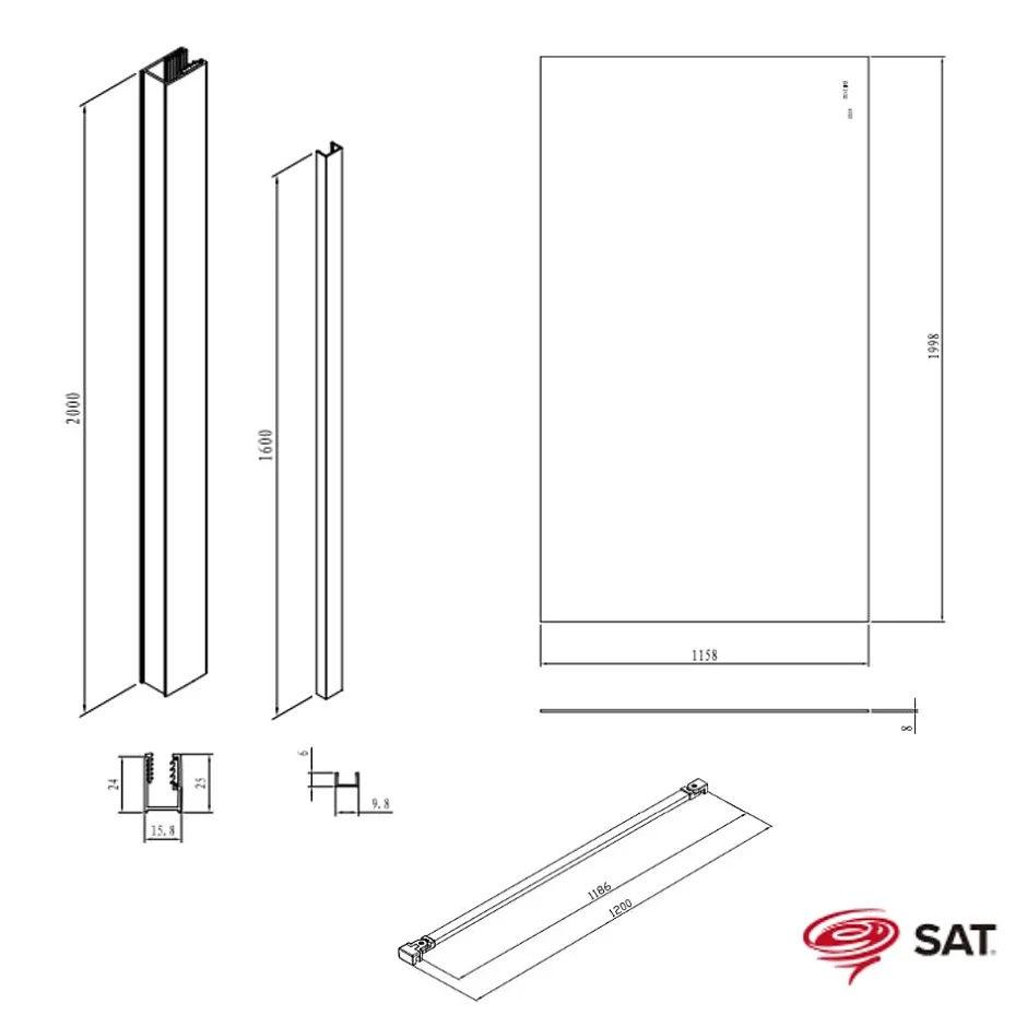 Swiss Aqua Technologies Walk-in 120x200cm Paroi en verre Crystal Glass 8 mm anticalcaire, avec bras et profilés noir mat* Paroi De Douche