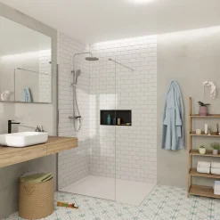 Swiss Aqua Technologies Walk-in 90x200cm Paroi Crystal Glass 8mm anticalcaire+bras&profilés chrome brillant (SATBWI90PR)* Paroi De Douche