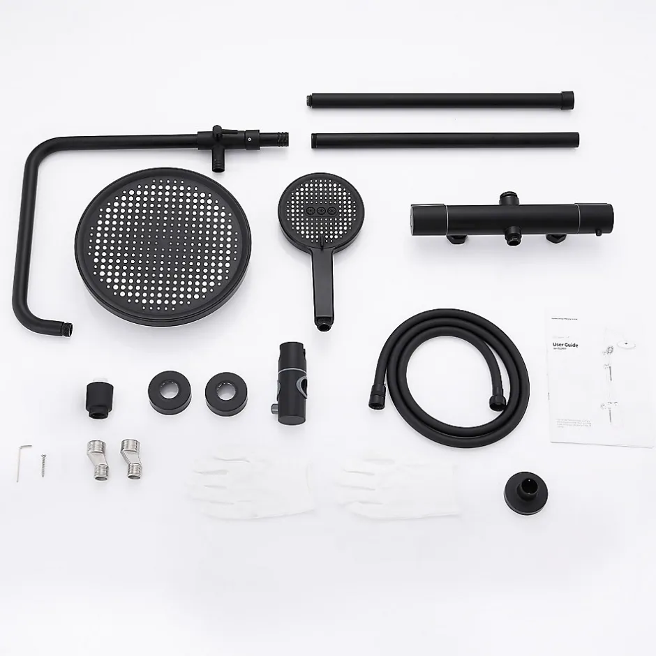 Homelody Système de Douche avec Filtre et Thermostat Noir avec Douchette à Main à 3 Types de Jets et Douche de Tête de 25 cm* Colonne De Douche Thermostatique