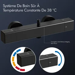Homelody Système de Douche avec Thermostat et Tablette de Douche Noir - Ensemble Complet de Robinetterie de Douche* Colonne De Douche Thermostatique
