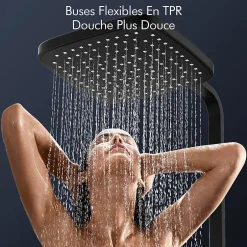 Homelody Système de Douche avec Thermostat et Tablette de Douche Noir - Ensemble Complet de Robinetterie de Douche* Colonne De Douche Thermostatique