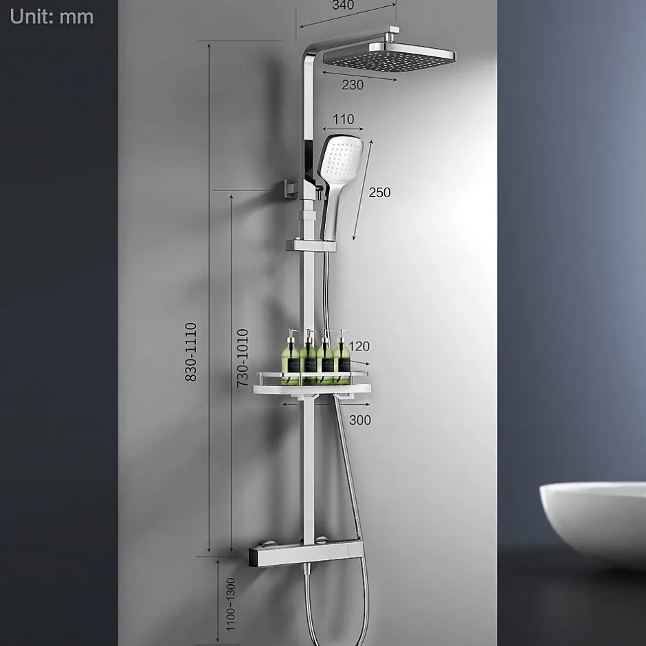 Homelody Système de Douche avec Thermostat et Tablette de Douche Chromée, Ensemble Complet de Robinetterie de Douche* Colonne De Douche Thermostatique