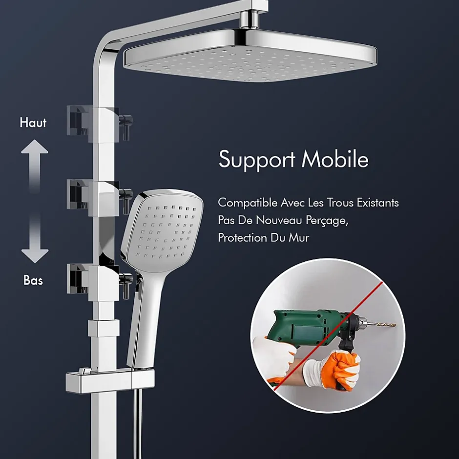 Homelody Système de Douche avec Thermostat et Tablette de Douche Chromée, Ensemble Complet de Robinetterie de Douche* Colonne De Douche Thermostatique