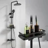 Homelody Système de Douche avec Thermostat et Tablette de Douche Ensemble de Douche Complet Noir avec Pomme de Douche Ronde Effet Pluie