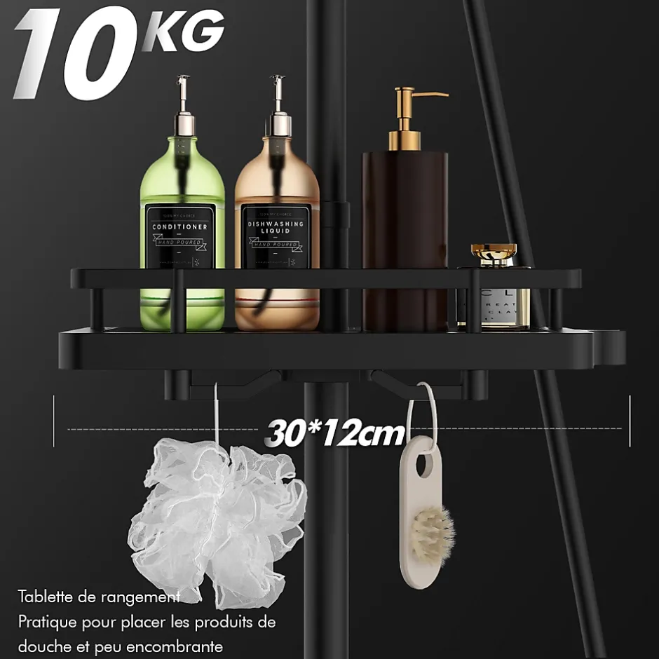 Homelody Système de Douche avec Thermostat et Tablette de Douche Ensemble de Douche Complet Noir avec Pomme de Douche Ronde Effet Pluie