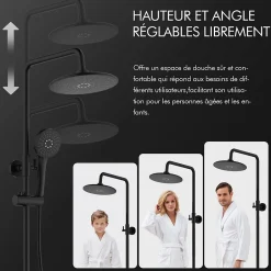 Homelody Système de Douche avec Thermostat et Tablette de Douche Ensemble de Douche Complet Noir avec Pomme de Douche Ronde Effet Pluie