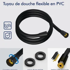 Homelody Système de Douche avec Thermostat et Tablette de Douche Ensemble de Douche Complet Noir avec Pomme de Douche Ronde Effet Pluie