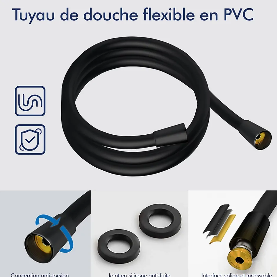 Homelody Système de Douche avec Thermostat et Tablette de Douche Ensemble de Douche Complet Noir avec Pomme de Douche Ronde Effet Pluie