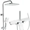 Homelody Système de douche avec thermostat et tablette en verre chromé Ensemble de douche complet avec douchette à main