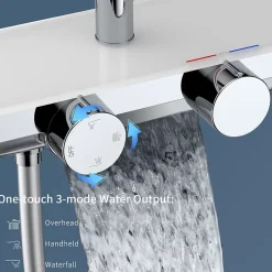 Homelody Système de douche avec thermostat et tablette en verre chromé Ensemble de douche complet avec douchette à main