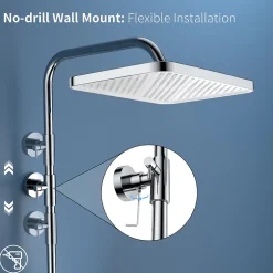 Homelody Système de douche avec thermostat et tablette en verre chromé Ensemble de douche complet avec douchette à main