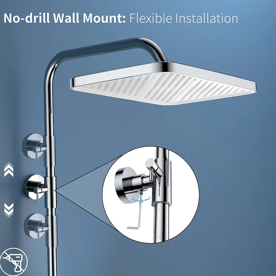 Homelody Système de douche avec thermostat et tablette en verre chromé Ensemble de douche complet avec douchette à main