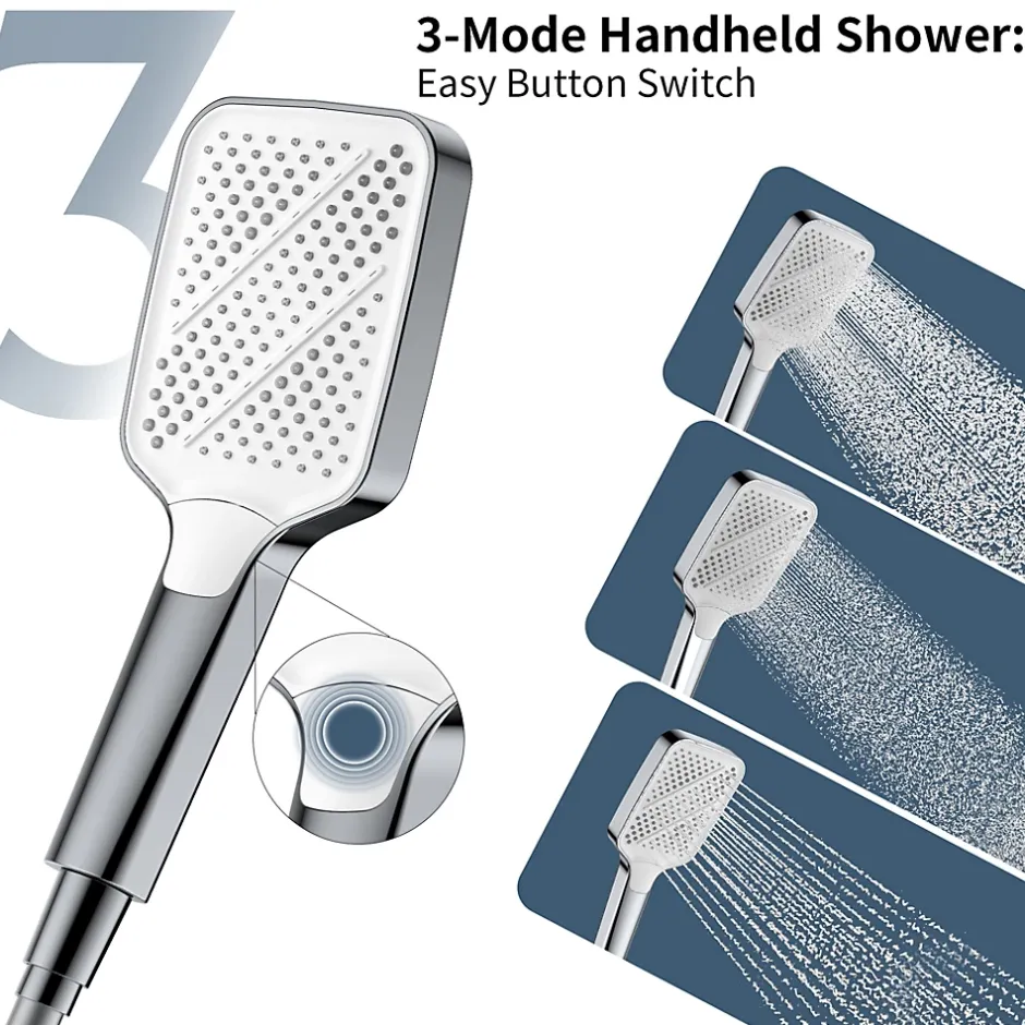 Homelody Système de douche avec thermostat et tablette en verre chromé Ensemble de douche complet avec douchette à main