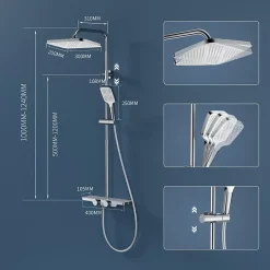 Homelody Système de douche avec thermostat et tablette en verre chromé Ensemble de douche complet avec douchette à main