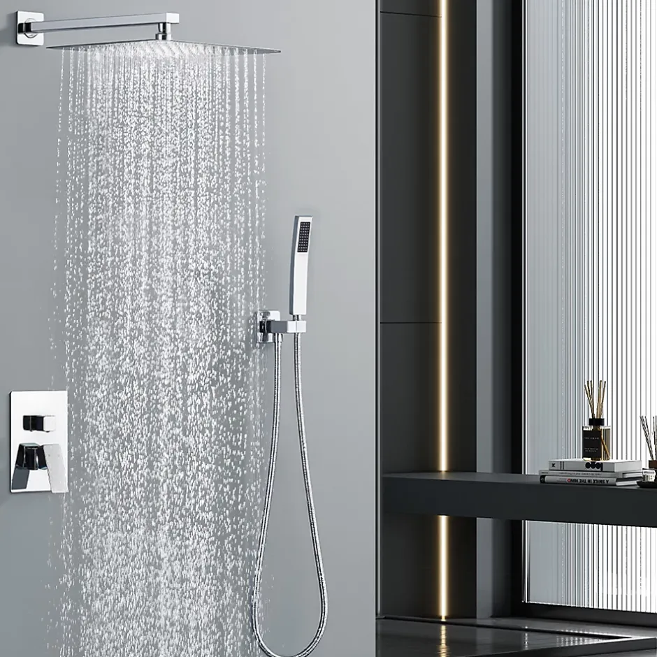 Homelody Système de Douche Encastré avec Mitigeur Mécanique Effet Pluie Ciel de Pluie Carré 300 mm Inox Chromé pour Salle de Bain