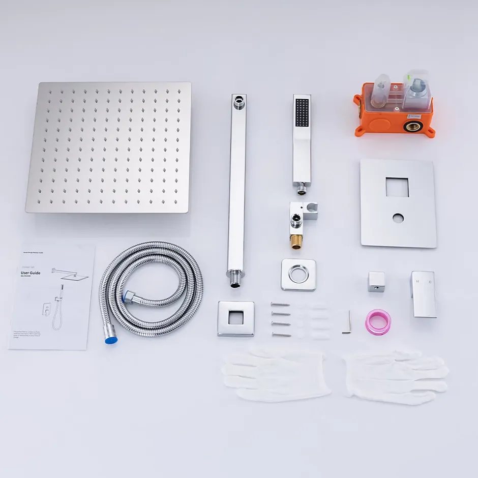 Homelody Système de Douche Encastré avec Mitigeur Mécanique Effet Pluie Ciel de Pluie Carré 300 mm Inox Chromé pour Salle de Bain