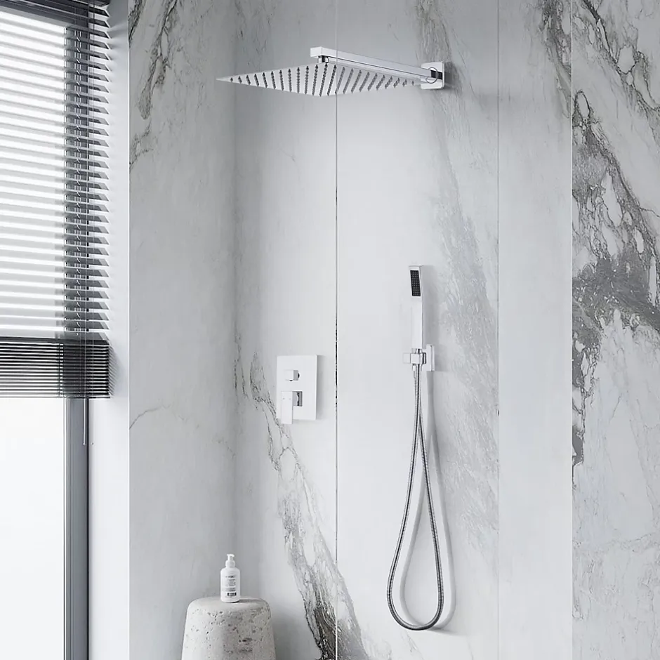 Homelody Système de Douche Encastré avec Mitigeur Mécanique Effet Pluie Ciel de Pluie Carré 300 mm Inox Chromé pour Salle de Bain