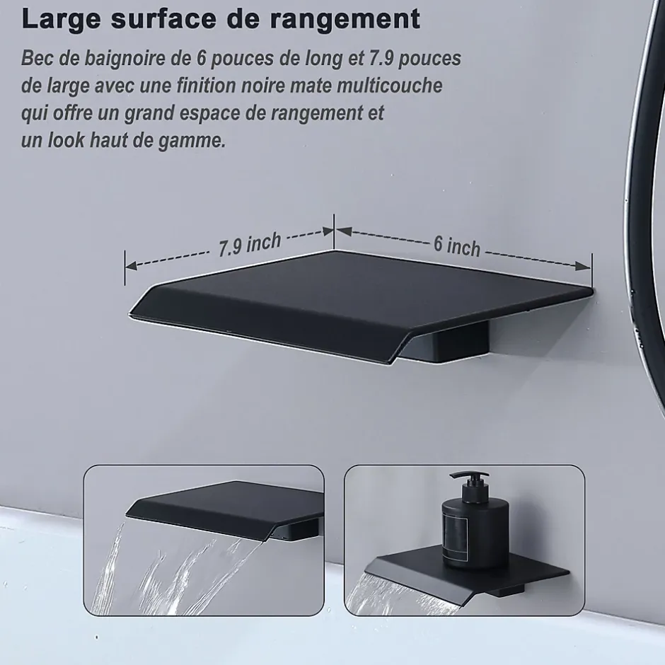 Homelody Système de Douche Encastrable Noir avec Grande Tête de Douche Carrée 12" et sortie de cascade ci-dessous* Colonne De Douche Encastrable