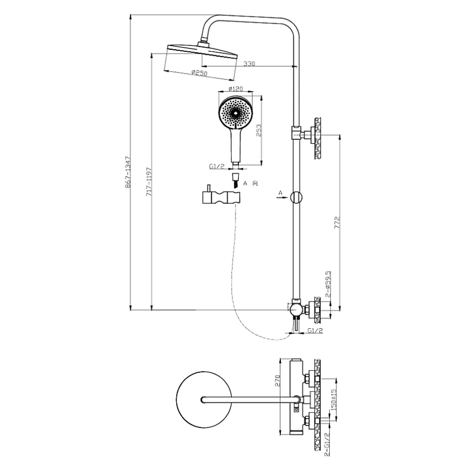 Swiss Aqua Technologies Système de douche mural avec mitigeur monocommande + douche de tête + douchette à main 3 jets, chrome (SATSSPKNEW)* Colonne De Douche Mécanique
