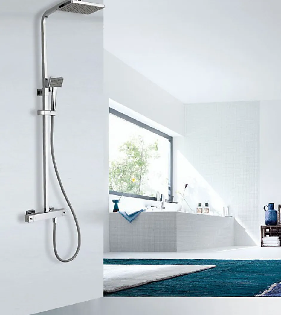 Bernstein Système de douche thermostatique 3011 Basic avec douchette à main - Tête de douche 20x20cm