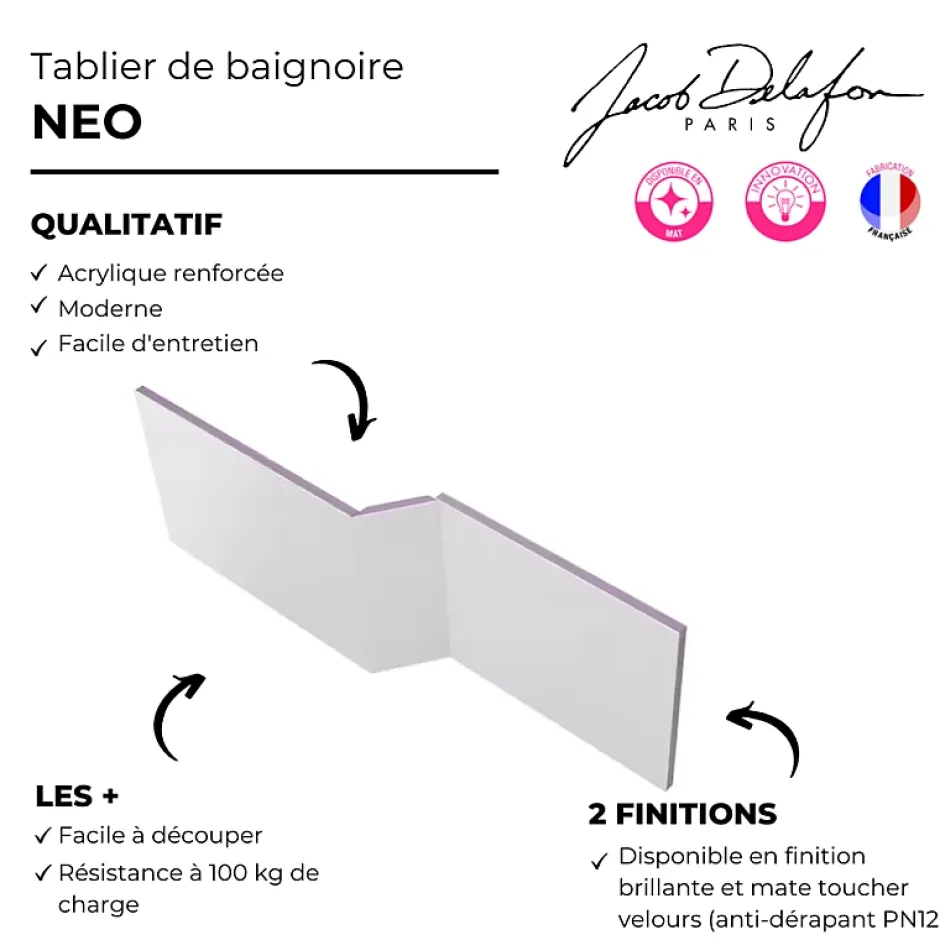 Jacob Delafon Tablier pour baignoire Neo installation en angle blanc mat* Tablier Et Habillage De Baignoire