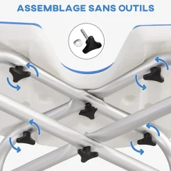 Homcom Tabouret de douche - siège de douche avec barre d'appui ventouse - hauteur réglable - alu HDPE bleu blanc* Siège De Douche