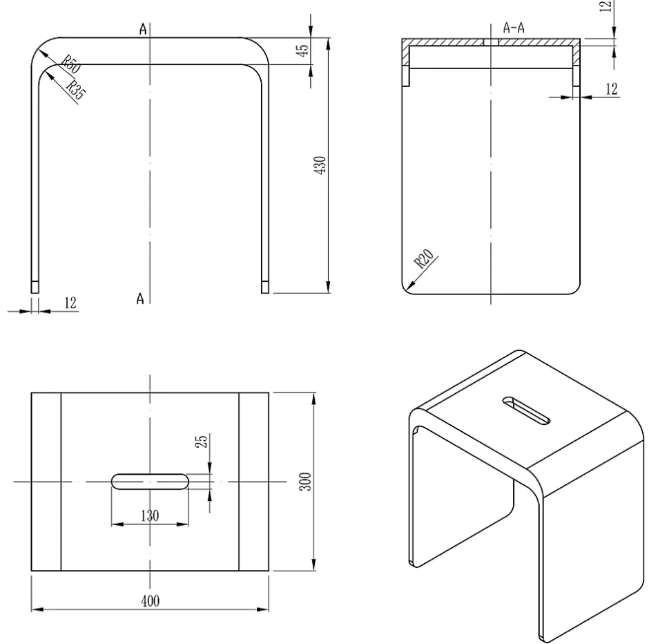 Bernstein Tabouret de Douche antidérapant, Chaise Salle de Bain Fonte minérale - Blanc Mat - 43x30x43cm - Max 120kg, Waterproof - PB4006