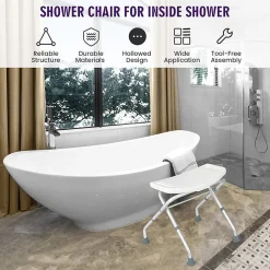 Giantex Tabouret de Douche, Banc de Douche avec Poignées, Charge 150 kg, pour Personnes Âgées, Handicapées, Enceintes, Blanc
