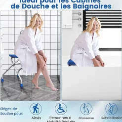 Giantex Tabouret de Douche, Banc de Douche avec Poignées, Charge 150 kg, pour Personnes Âgées, Handicapées, Enceintes, Bleu* Siège De Douche