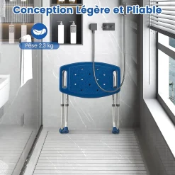 Giantex Tabouret de Douche, Banc de Douche avec Poignées, Charge 150 kg, pour Personnes Âgées, Handicapées, Enceintes, Bleu* Siège De Douche