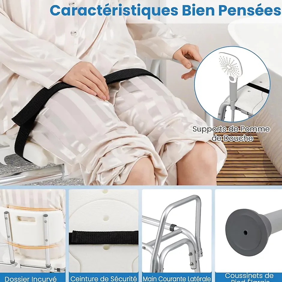 Giantex Tabouret de Douche Coulissant, Banc de Douche Autonomie Hauteur Réglable, Personnes Handicapées Âgées,Charge 160KG* Siège De Douche
