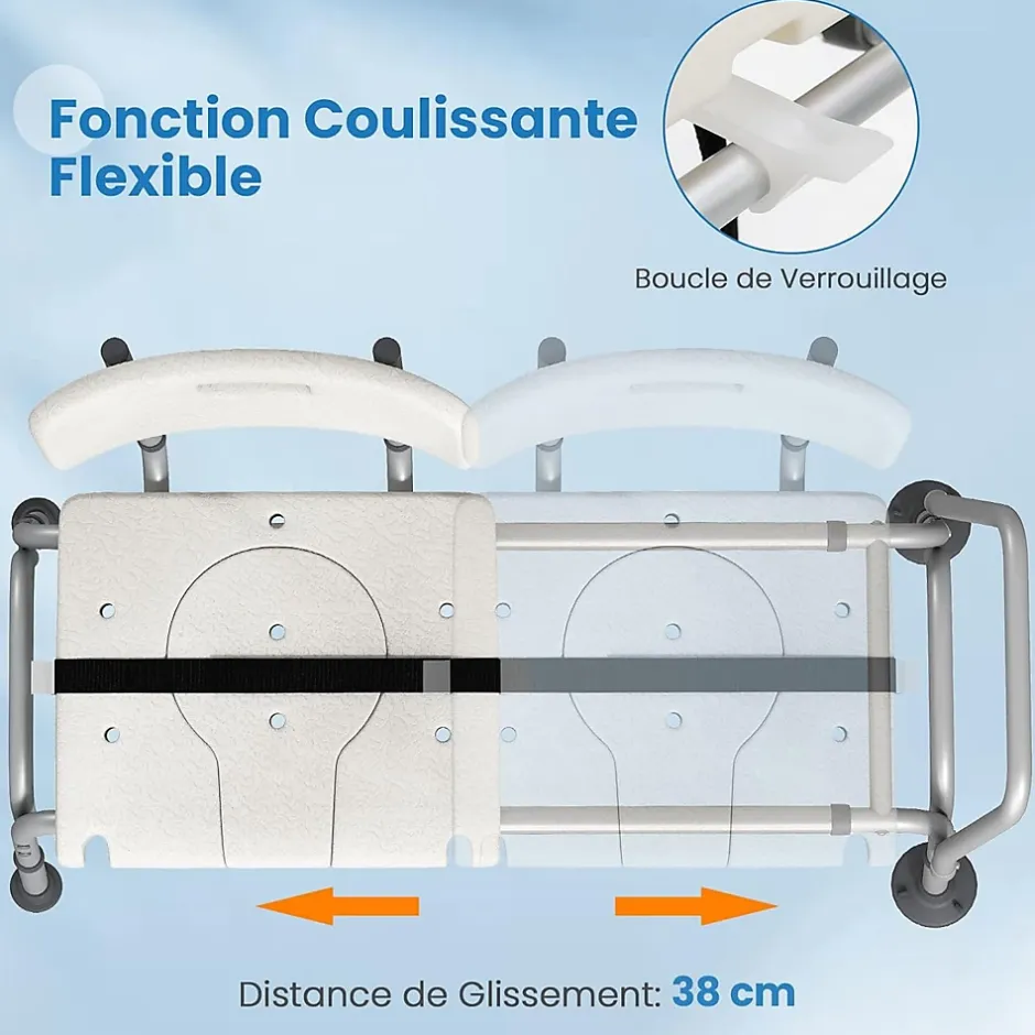 Giantex Tabouret de Douche Coulissant, Banc de Douche Autonomie Hauteur Réglable, Personnes Handicapées Âgées,Charge 160KG* Siège De Douche