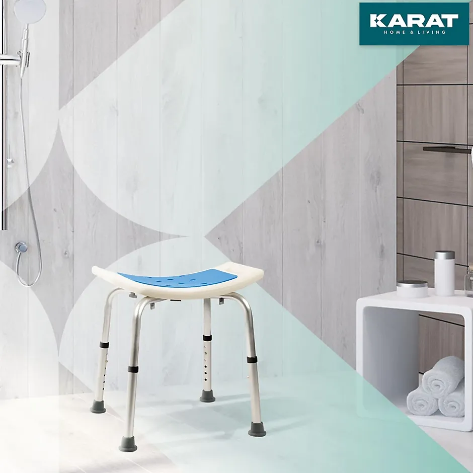 Floordirekt Tabouret de douche et de bain Noah Réglable en hauteur Facile à nettoyer Pieds en caoutchouc antidérapant jusqu'à 136 kg* Siège De Douche