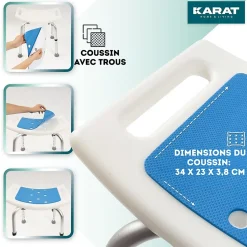 Floordirekt Tabouret de douche et de bain Noah Réglable en hauteur Facile à nettoyer Pieds en caoutchouc antidérapant jusqu'à 136 kg* Siège De Douche