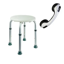 Pellet Tabouret de douche PMR Essentiel rond hauteur réglable + Barre à ventouse de maintien PMR 30 cm