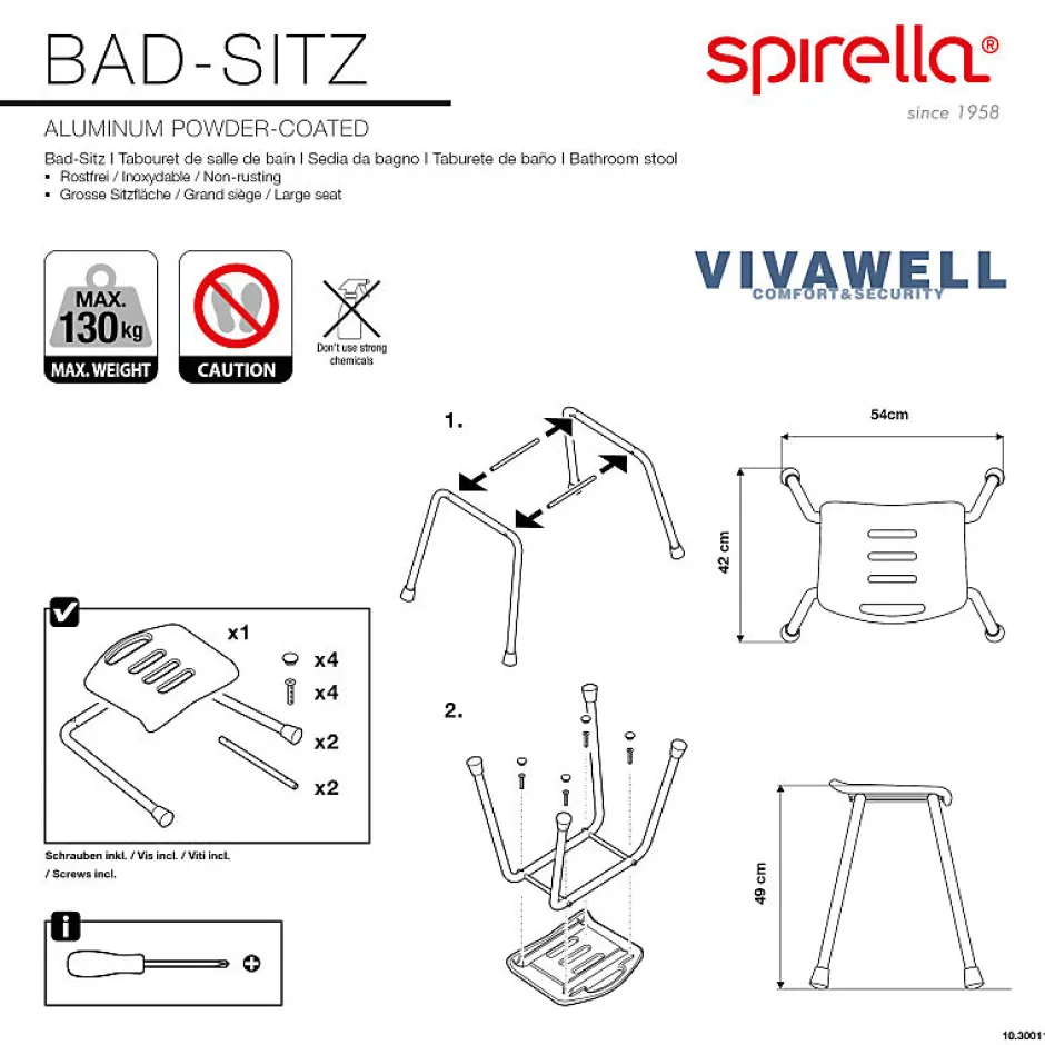 Spirella Tabouret Salle de bain Inoxydable Blanc* Siège De Douche