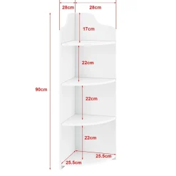[En.Casa] Étagère Angle Bjurholm pour Salle de Bain à 4 Niveaux 90 x 28 x 28 cm Blanc en.casa