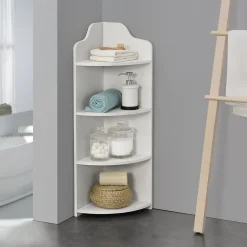[En.Casa] Étagère Angle Bjurholm pour Salle de Bain à 4 Niveaux 90 x 28 x 28 cm Blanc en.casa