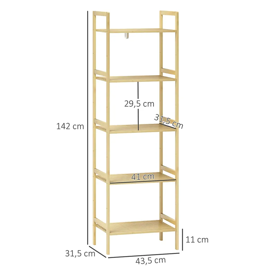 ProximaX Étagère autoportante salle de bain 5 niveaux en bambou, étagères réglables, meuble rangement salon ou cuisine 43,5x31,5x142 cm